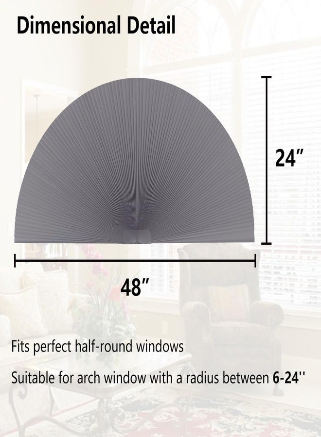 SEEYE Arch Window Blackout Shades, Pleated Fabric Blind (Radius: 24'') Half Circle Cellular Cordless Semicircular Blinds with No Tools, Half-Round Shade Easy to Cut and Install, Dark Gray-White - Image 3